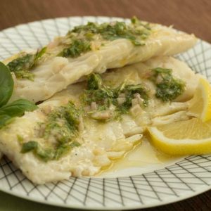 Grilled (or Baked) Halibut with Lemon-Basil Vinaigrette