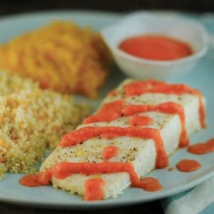Halibut with Caramelized Red Pepper Sauce