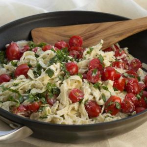 Healthy Fettuccine Alfredo with Cherry Tomatoes