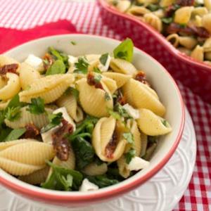 Italian Shells with Fresh Mozzarella, Sundried Tomatoes, and Spinach