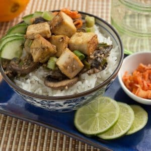 Korean Rice Bowls with Kimchi and Cucumber