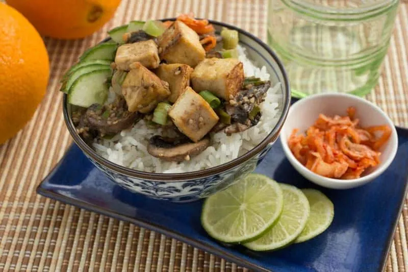 Korean Rice Bowls with Kimchi and Cucumber