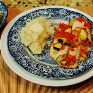 Lemony Fish Bake with Vegetable Confetti