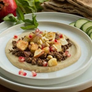 Meaty Mediterranean Mash-up with Hummus and Roasted Potatoes