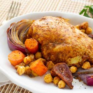 Moroccan Sheet Pan Chicken with Chickpeas and Vegetables