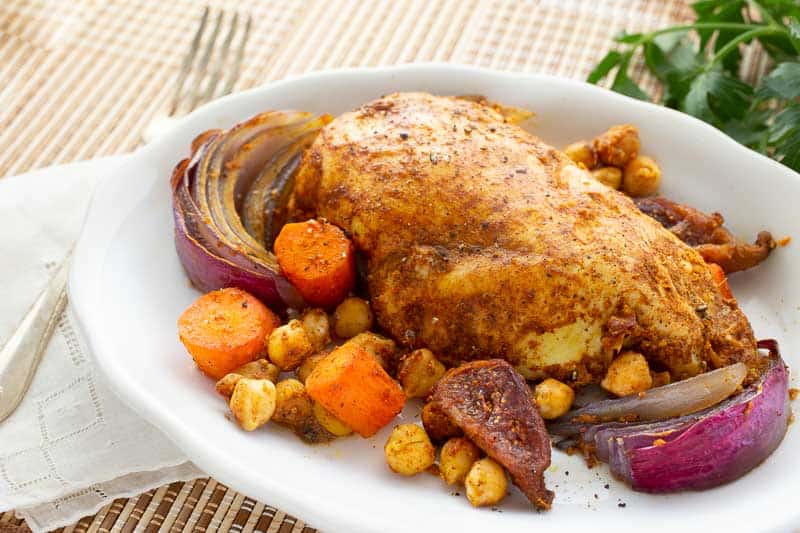 Moroccan Sheet Pan Chicken with Chickpeas and Vegetables