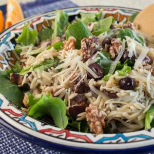 Orzo, Arugula, Olive, and Walnut Salad