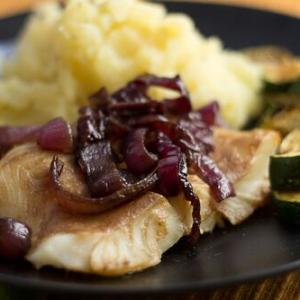 Oven-Roasted Halibut with Caramelized Red Onions