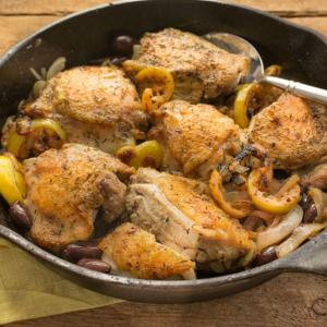 Pan-Fried Chicken with Charred Lemon and Caramelized Onions