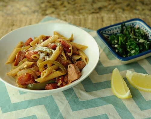 Penne with Smoked Sausage, Tomatoes, and Peppers - The Scramble