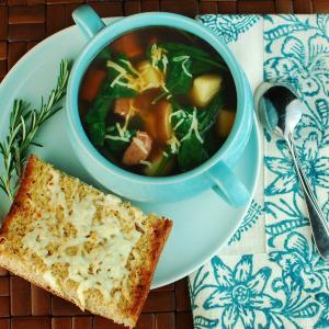 Potato, Spinach, and Garlic Soup with Sausage