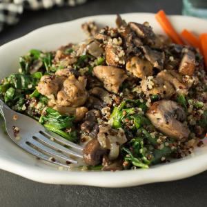 Quinoa, Mushroom, Spinach, and Chorizo Pilaf