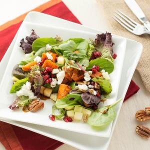 Roasted Butternut Squash, Pomegranate, Apple and Goat Cheese Salad