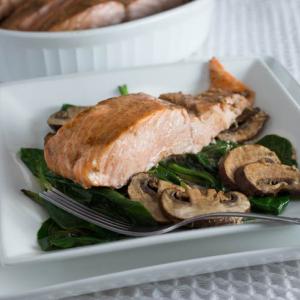 Roasted Salmon with Mushrooms and Spinach