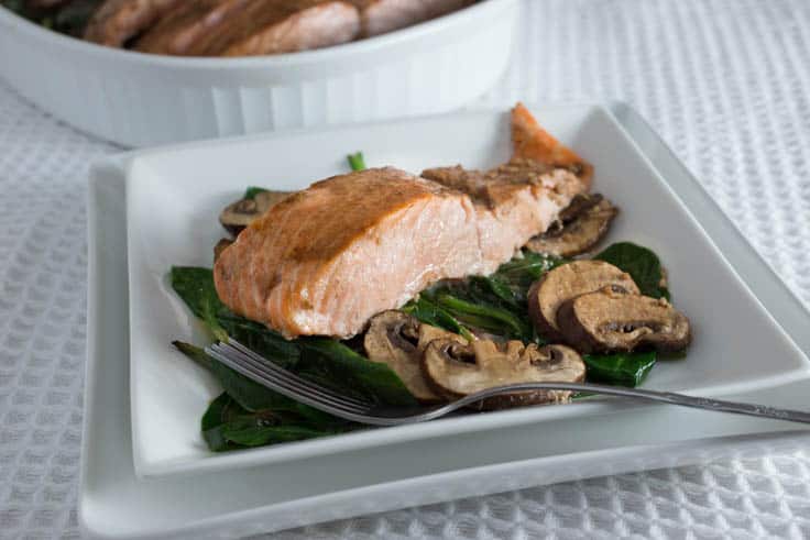 Roasted Salmon with Mushrooms and Spinach