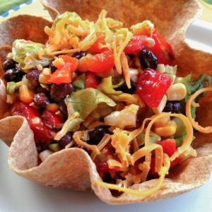 Taco Salad in a Whole Wheat Baked Bowl with Salsa Lime Vinaigrette