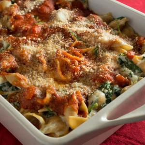 Three-Cheese Lazy Stuffed Shells with Spinach