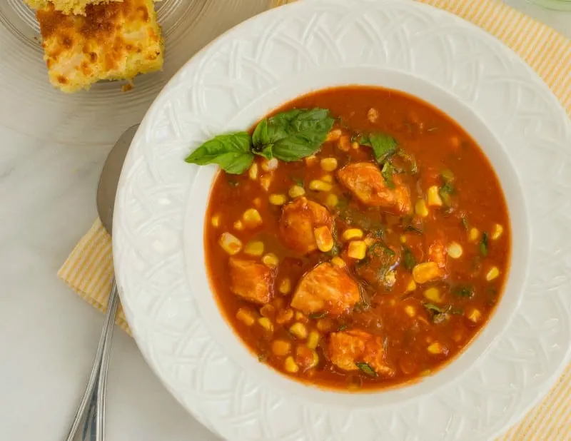 Tomato, Basil, and Corn Soup