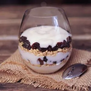 Yogurt with Granola and Raisins