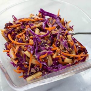 Carrot, Cabbage, and Apple Slaw with Soy Tahini Lime Dressing