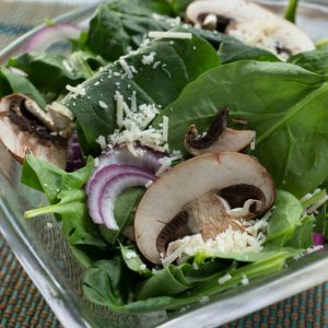 Spinach Salad with Mushrooms, Onions, and Parmesan Cheese