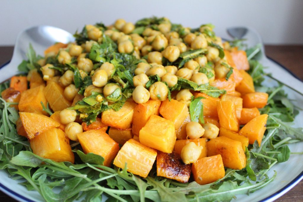 roasted butternut squash and marinated chickpea salad