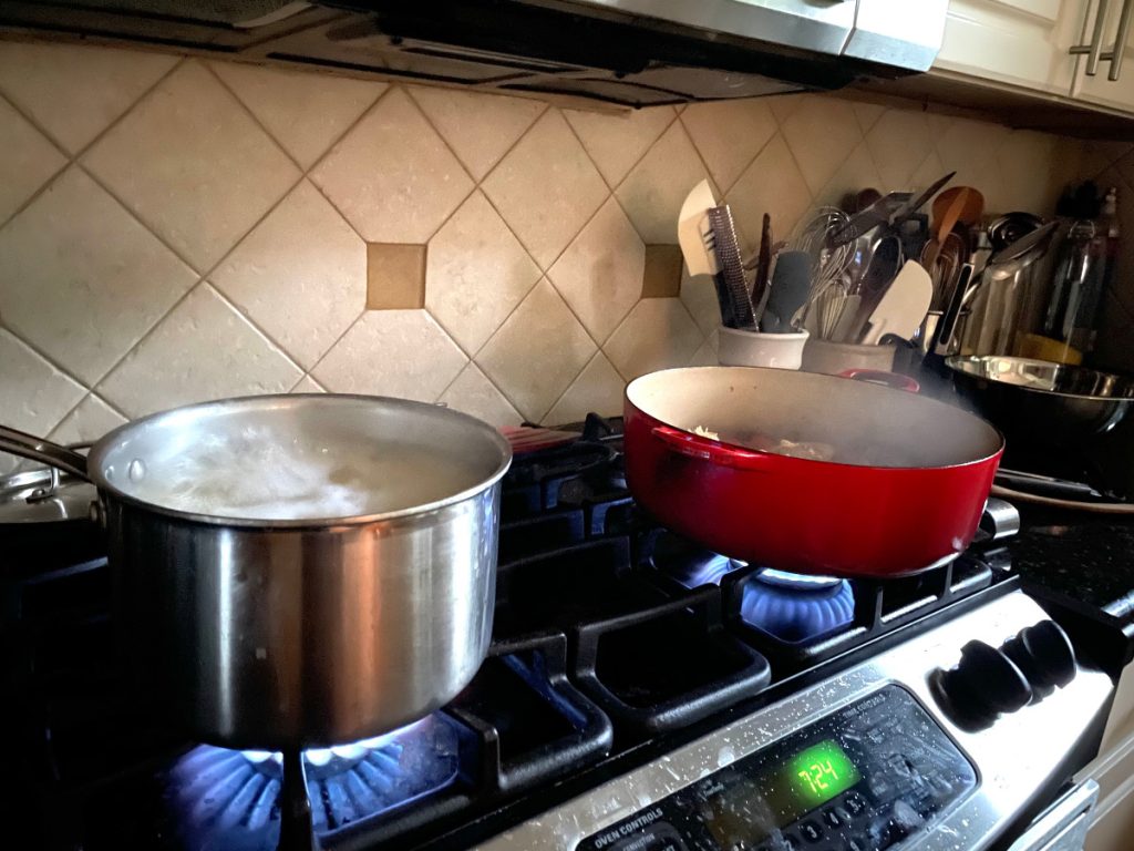 pots and pans on the stove
