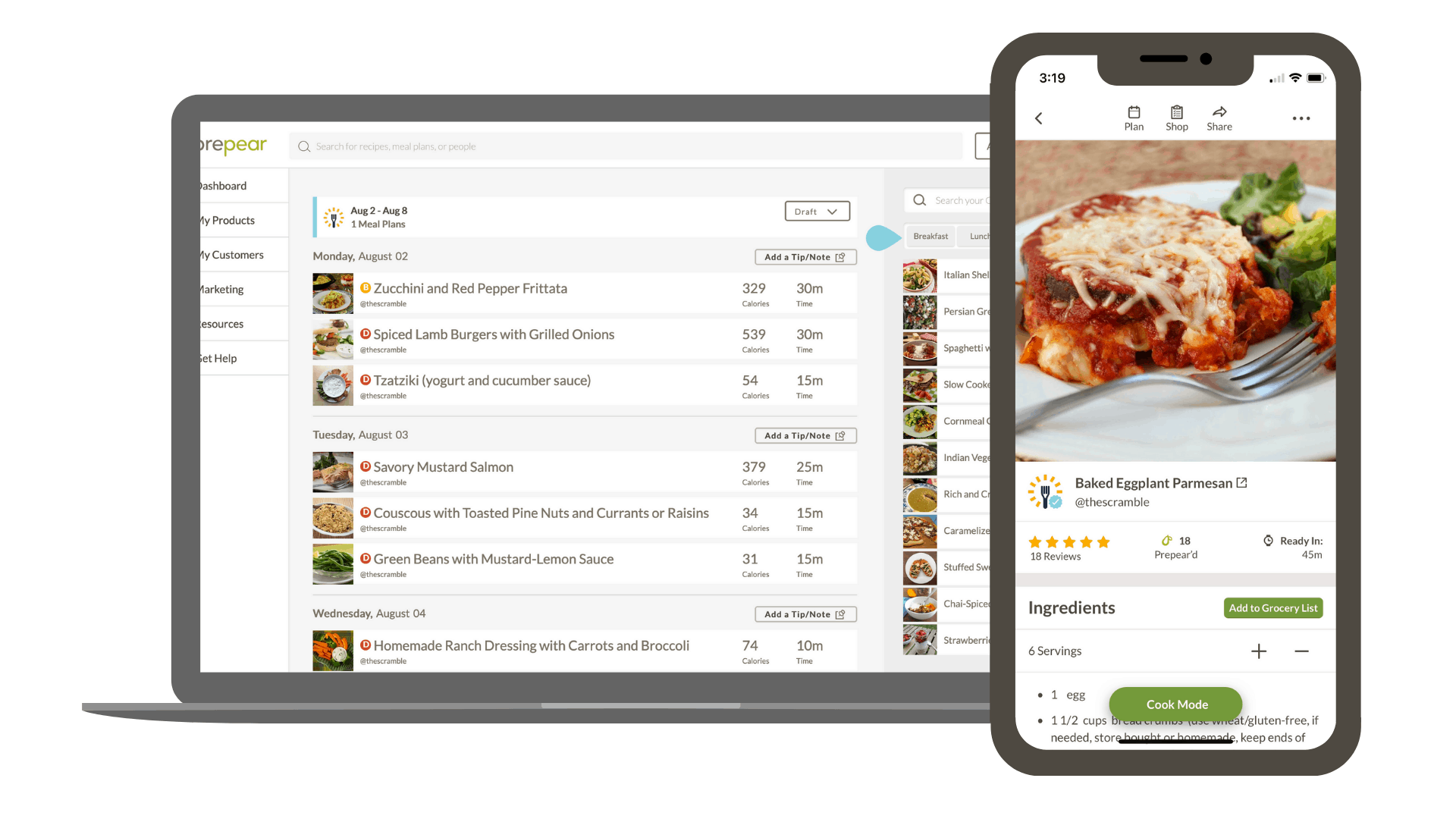 meal plan and recipe on Prepear