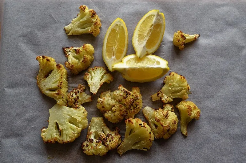 roasted cauliflower on parchment paper