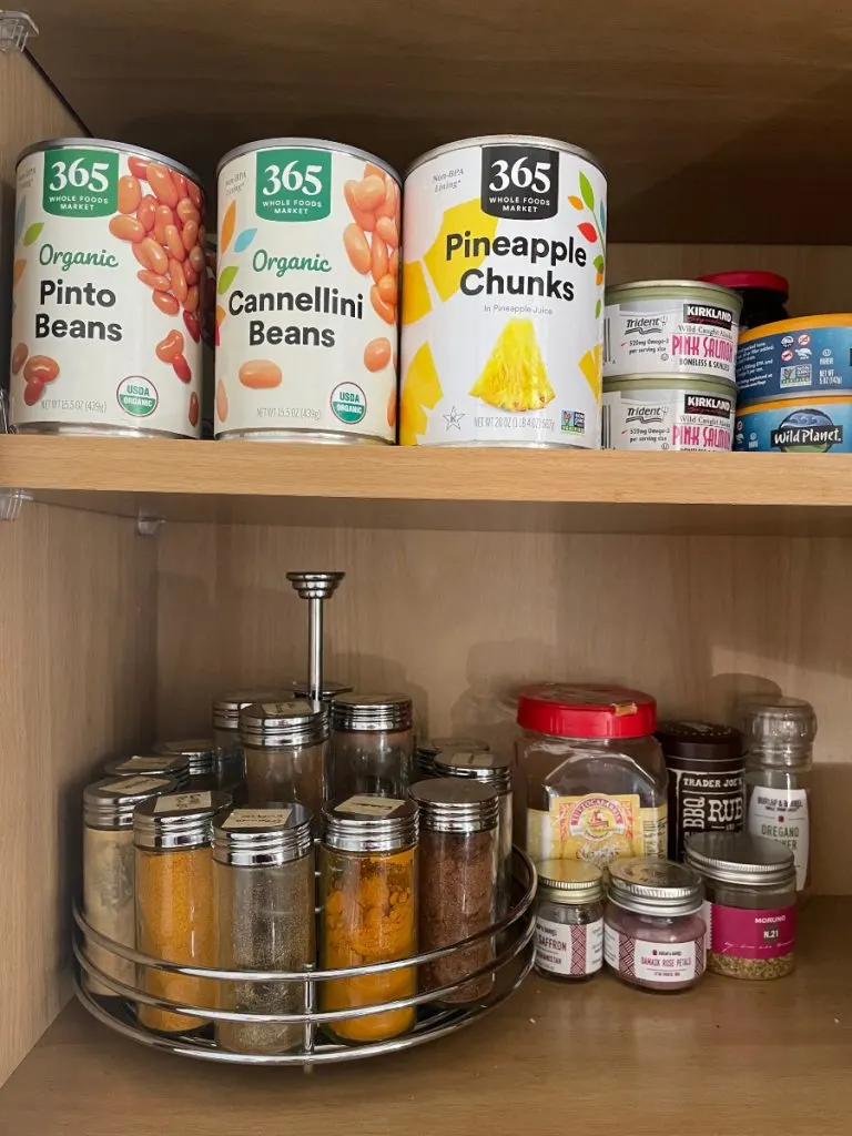 cans and spices in the pantry