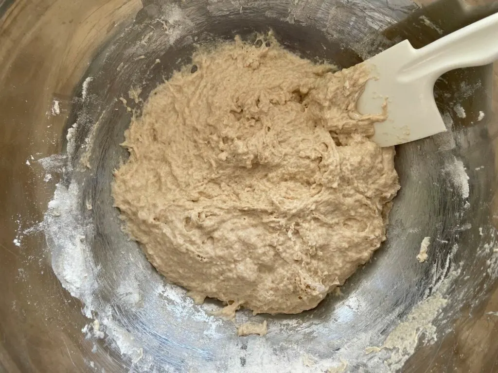 Mixing in the flour