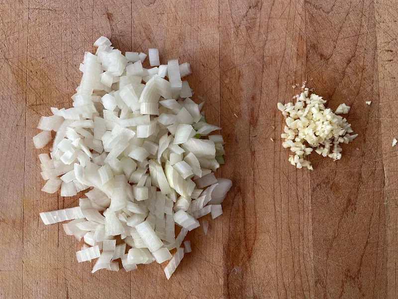 diced onion and minced garlic