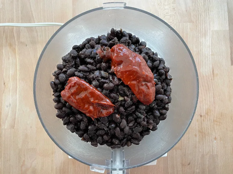 refried beans with chipotle peppers before puree