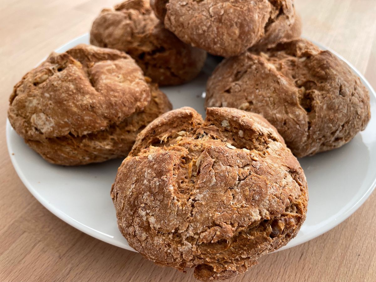 Whole Wheat Irish Soda Bread Rolls on a Plate