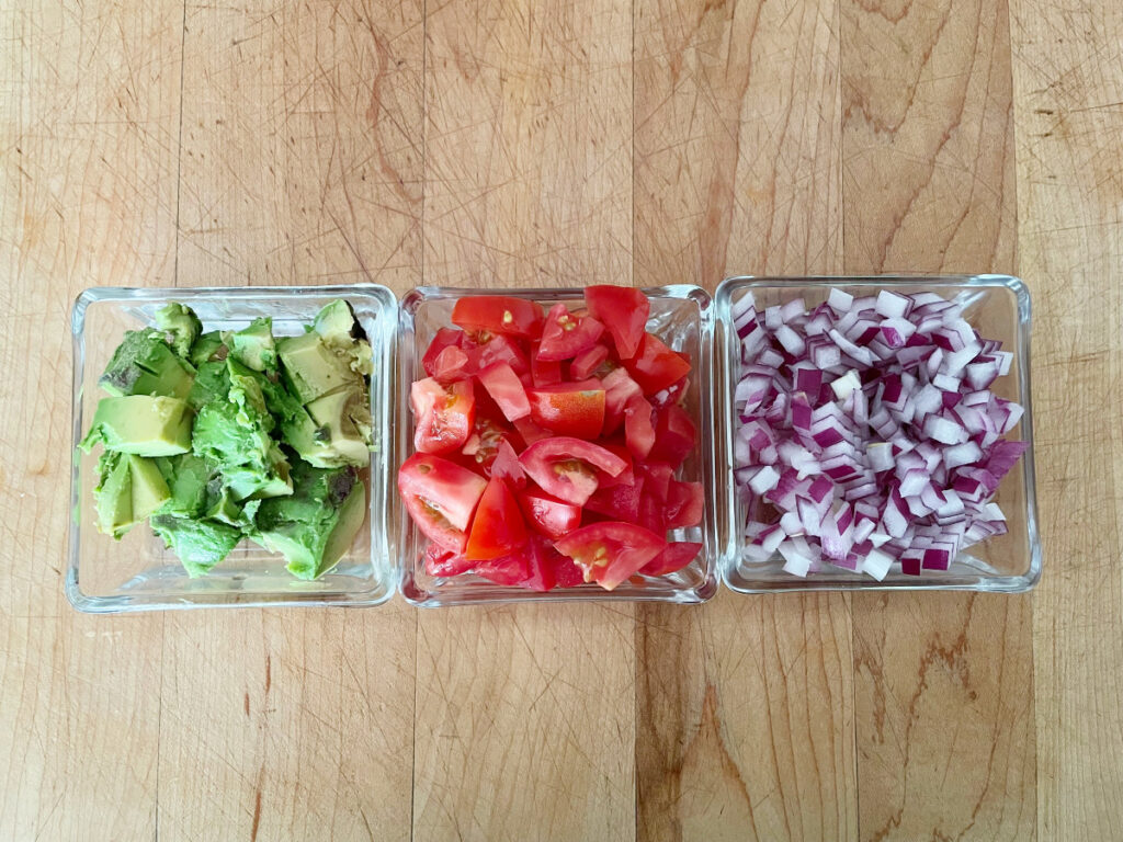 diced avocado, tomato, and red onion