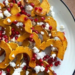 roasted delicata squash with feta and pomegranate