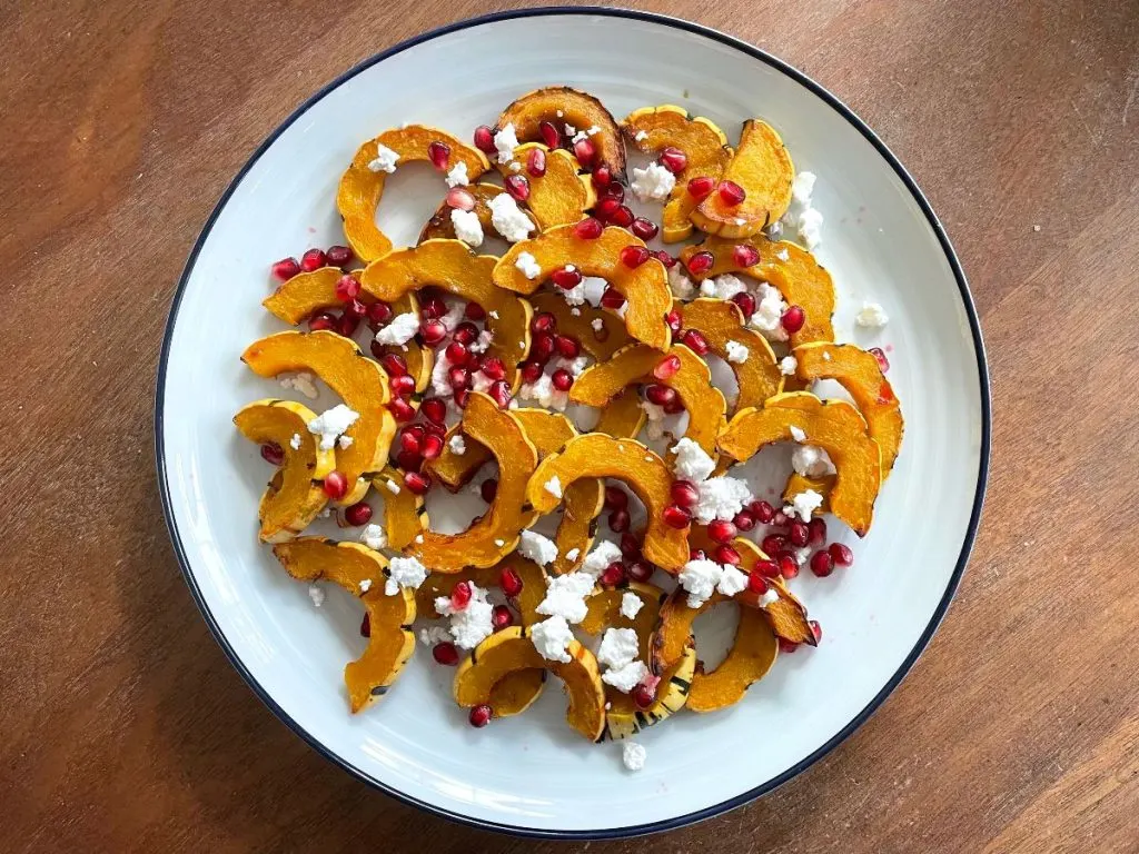 roasted delicata squash with feta and pomegranate whole plate