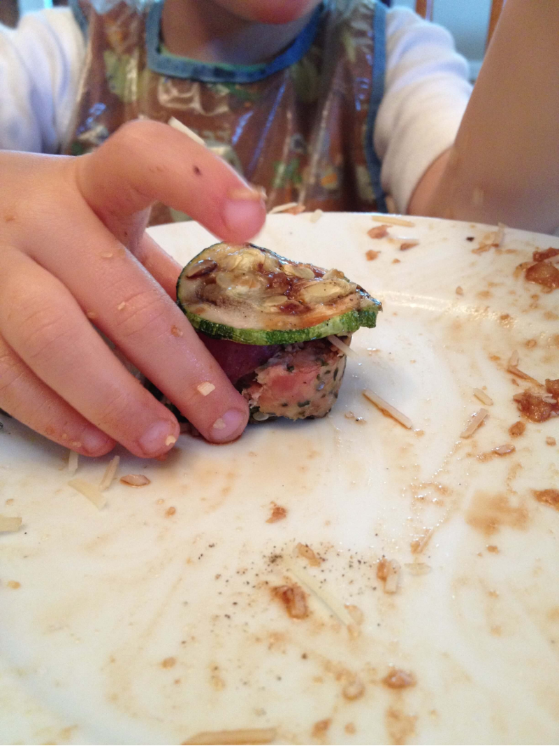 picky eater building a food tower to explore new foods