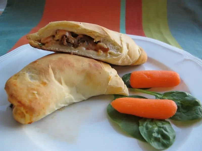 calzone cooked and cut in half